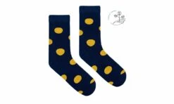 Organic Cotton Socks Navy Blue Lemon Big Dots